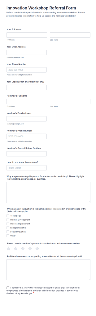 Innovation Workshop Referral Form Template