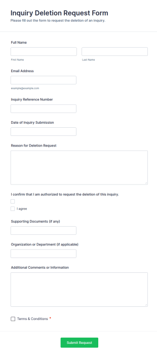 Inquiry Deletion Request Form Template