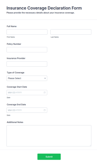 Insurance Coverage Declaration Form Template