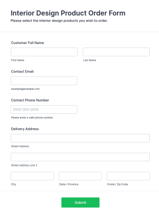 Interior Design Product Order Form Template