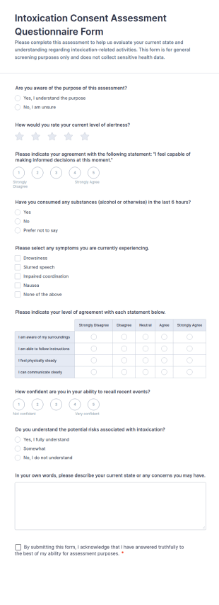 Intoxication Consent Assessment Form Template
