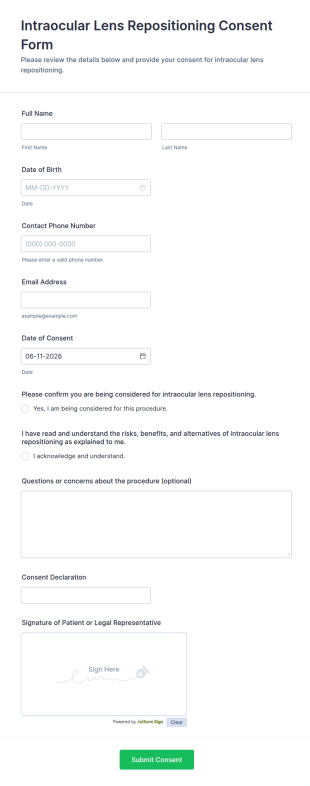 Intraocular Lens Repositioning Consent Form Template