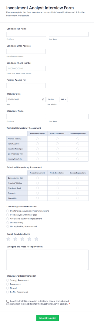 Investment Analyst Interview Form Template