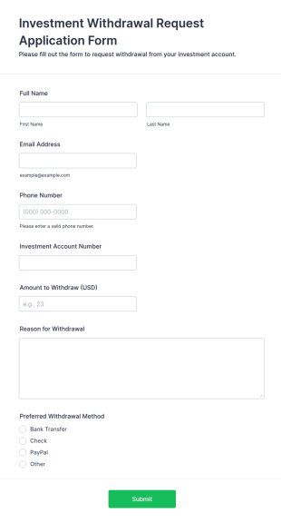 Investment Withdrawal Request Application Form Template