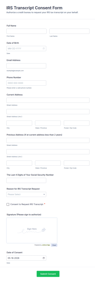 IRS Transcript Consent Form Template