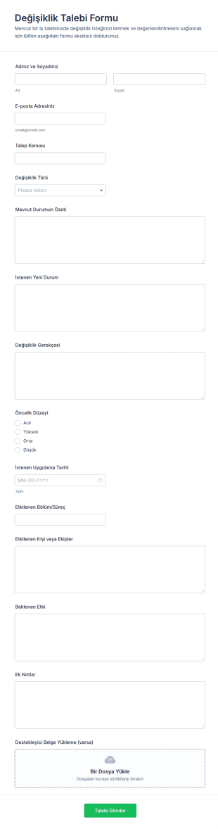 İşte Değişiklik Talep Form Şablonu