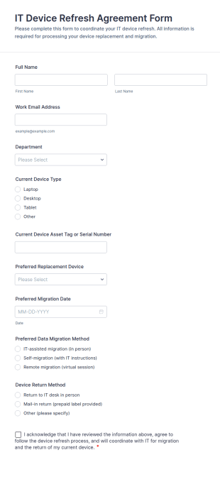 IT Device Refresh Agreement Form Template