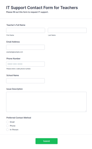 IT Support Contact Form For Teachers