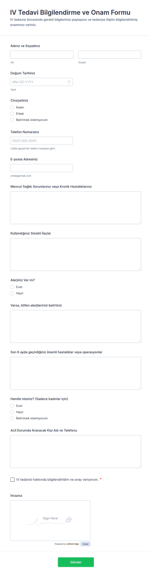 IV Tedavi Bilgilendirme Ve Onam Form Şablonu