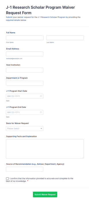 J 1 Research Scholar Program Waiver Request Form Template