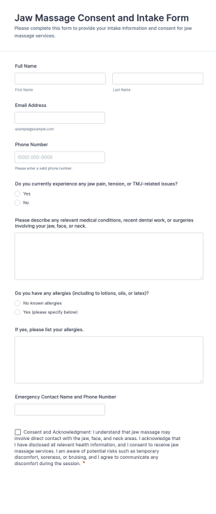 Jaw Massage Consent And Intake Form Template