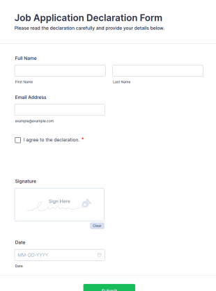 Job Application Declaration Form Template