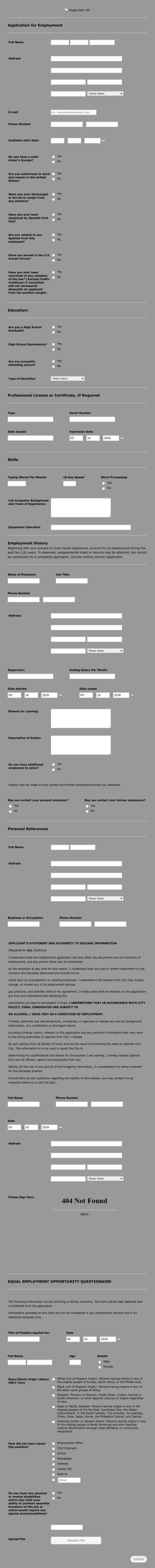 Municipality Job Application Form Template