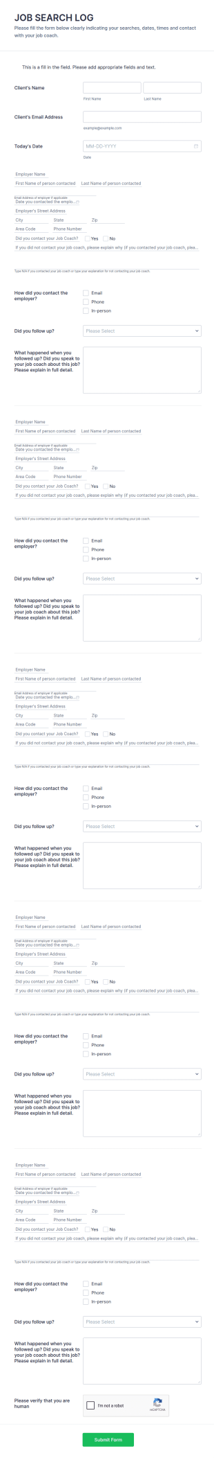 Job Search Log Form Template