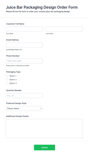 Juice Bar Packaging Design Order Form Template