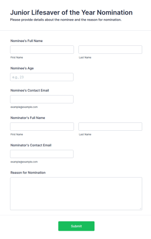 Junior Lifesaver Of The Year Nomination Form Template
