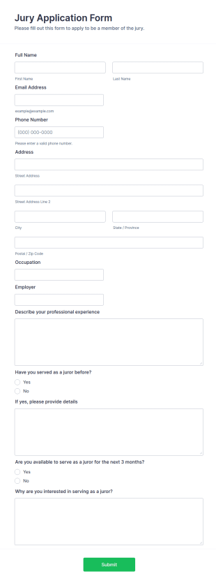 Jury Application Form Template