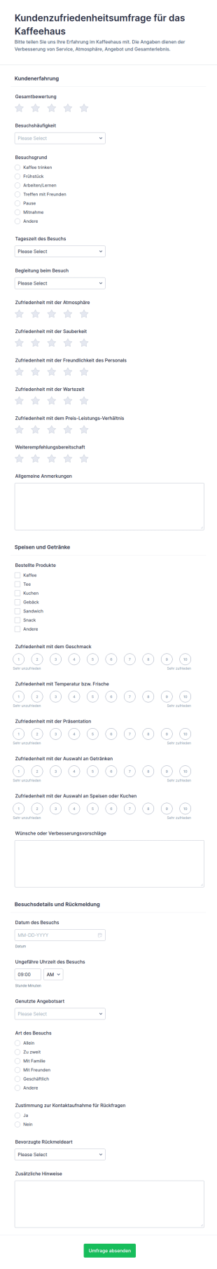 Kaffeebar Kundenfeedback Umfrage