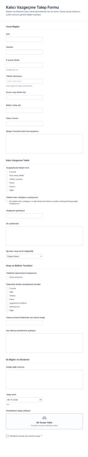 Kalıcı Vazgeçme Seçim Form Şablonu
