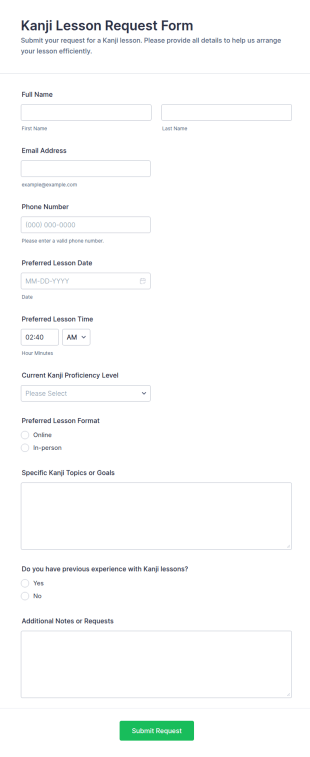 Kanji Lesson Request Form Template