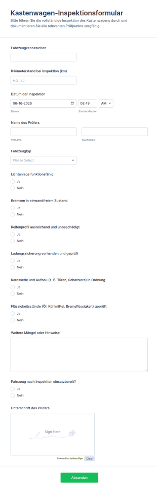 Kastenwagen Inspektionsformular