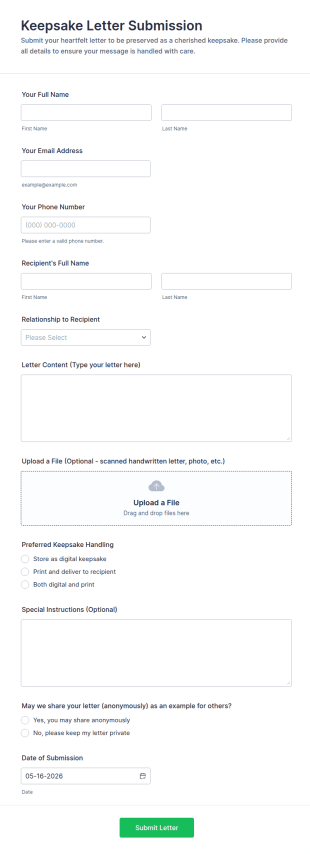 Keepsake Letter Submission Form Template