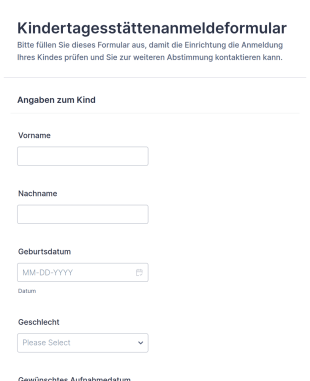 Kindergartenanmeldung Formular