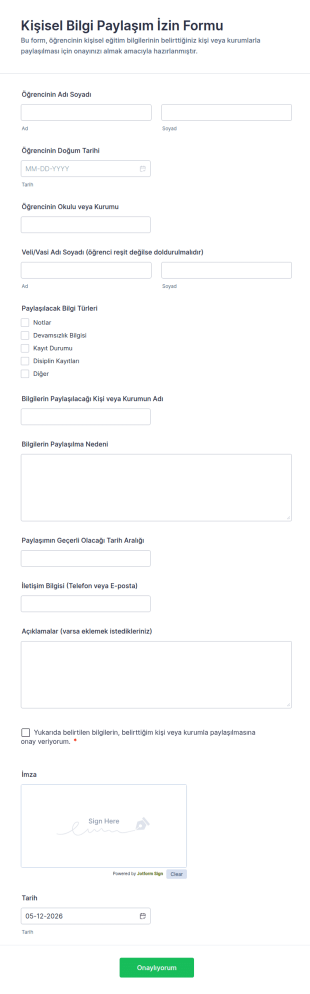 Kişisel Bilgi Paylaşım İzin Form Şablonu