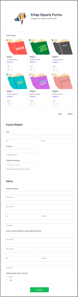 Kitap Sipariş Form Şablonu