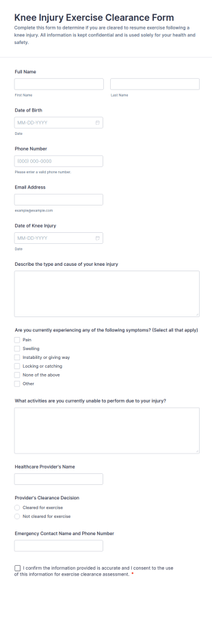 Knee Injury Exercise Clearance Form Template