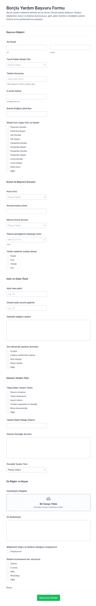 Kullanıcı Destek Formu 🎯 Form Şablonu