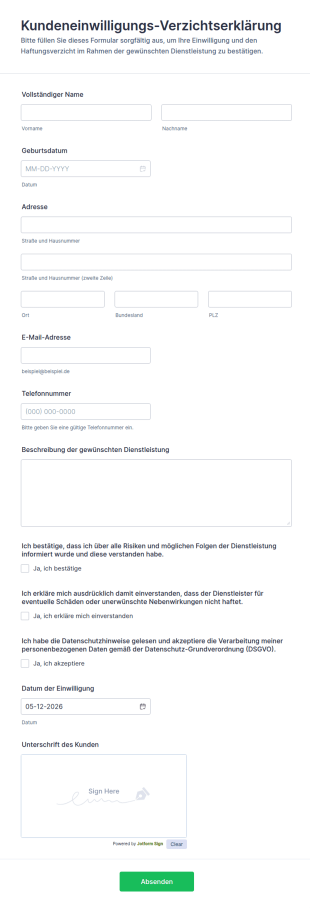 Kundeneinwilligungs Verzichtserklärung