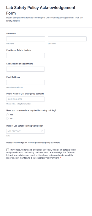Lab Safety Policy Acknowledgement Form Template