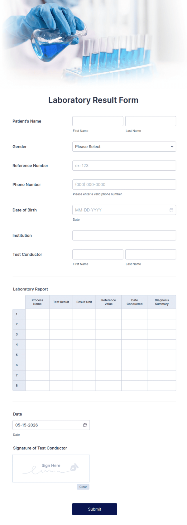 Laboratory Result Form