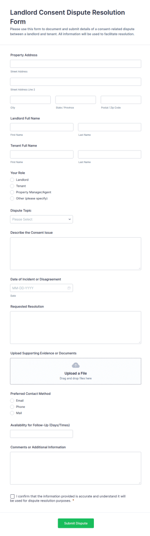 Landlord Consent Dispute Resolution Form Template