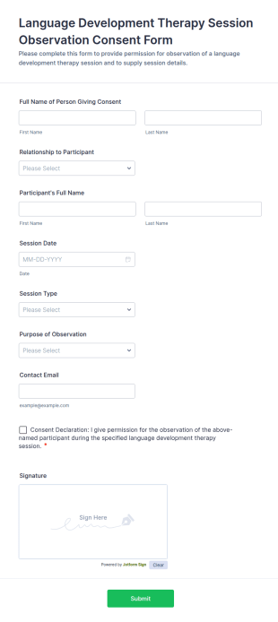 Language Development Therapy Session Observation Consent Form Template