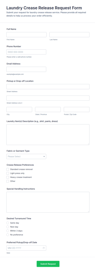 Laundry Crease Release Request Form Template