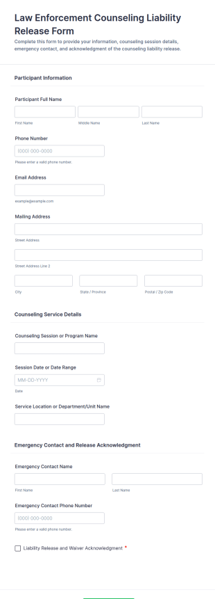 Law Enforcement Counseling Liability Release Form Template