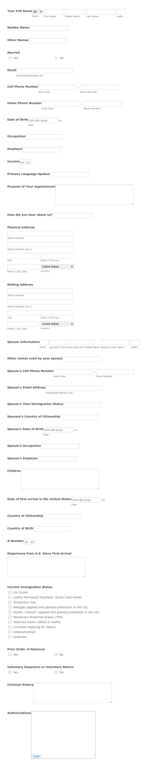 Law Office Client Intake Form Template
