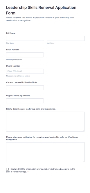 Leadership Skills Renewal Application Form Template