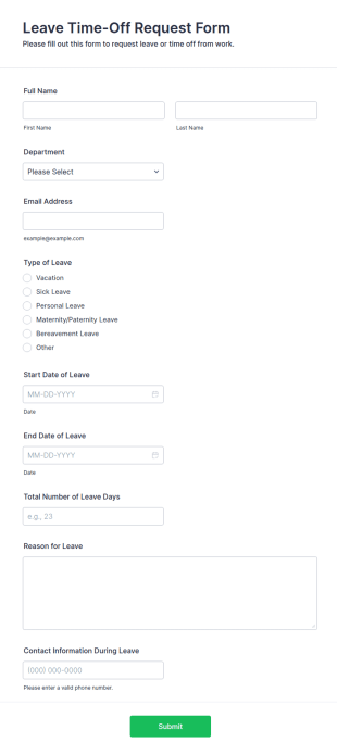 Leave Time Off Request Form Template