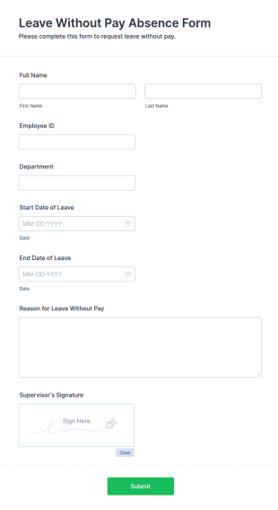 Leave Without Pay Absence Form Template