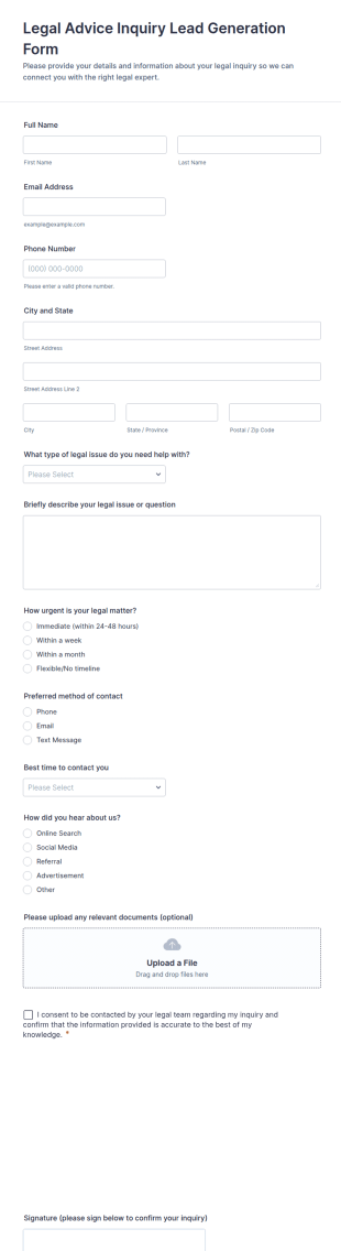 Legal Advice Inquiry Lead Generation Form Template