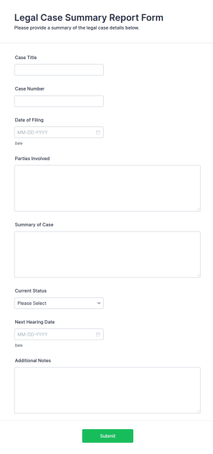 Legal Case Summary Report Form Template