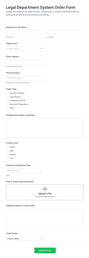 Legal Department System Order Form Template