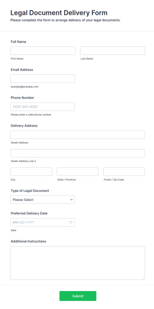 Legal Document Delivery Form Template