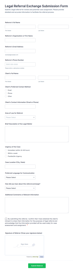 Legal Referral Exchange Submission Form Template