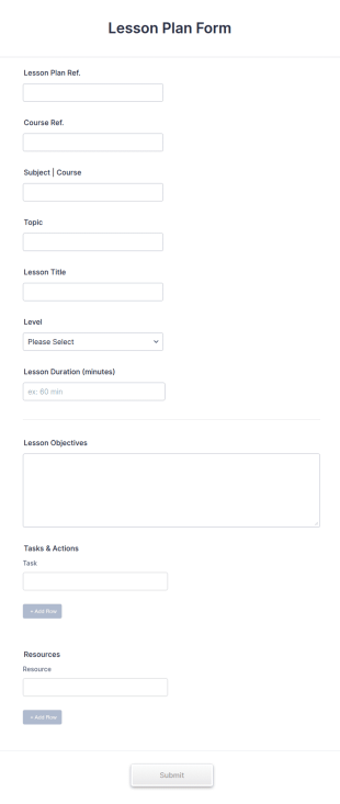 Lesson Plan Form Template