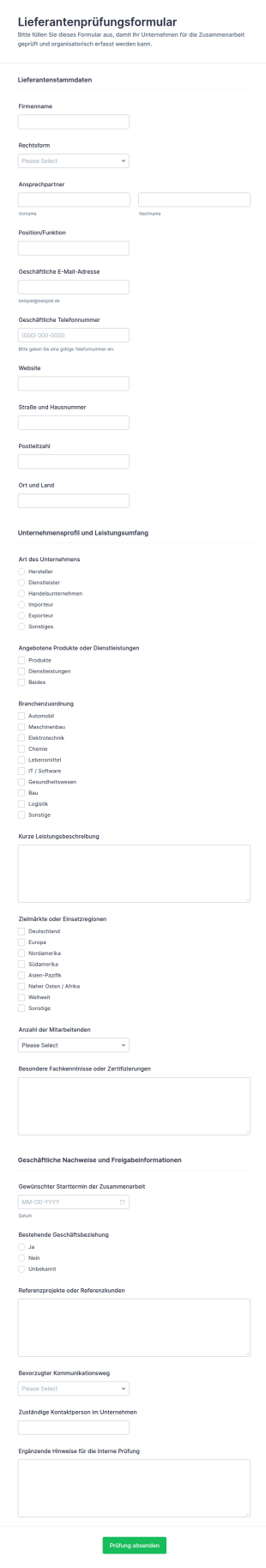 Lieferantenüberprüfungsformular