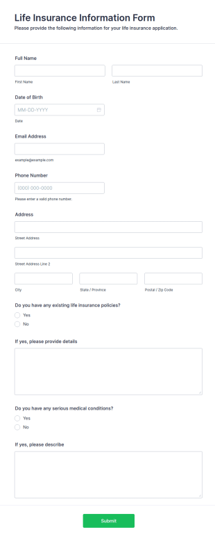 Life Insurance Information Form Template